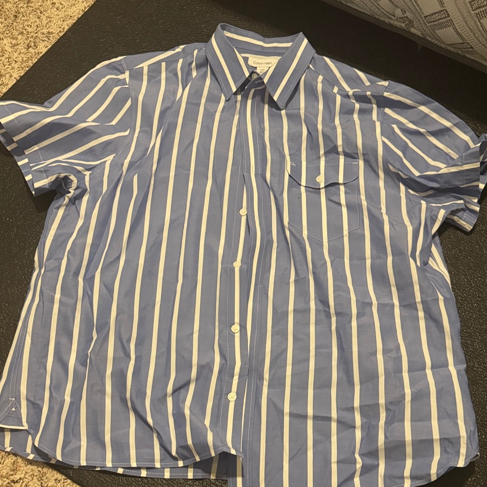 Calvin Klein Collection Blue and White Striped Shirt